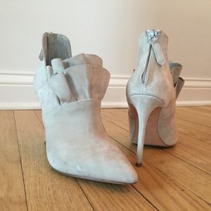 Light, tan, suede leather, short, ankle booty